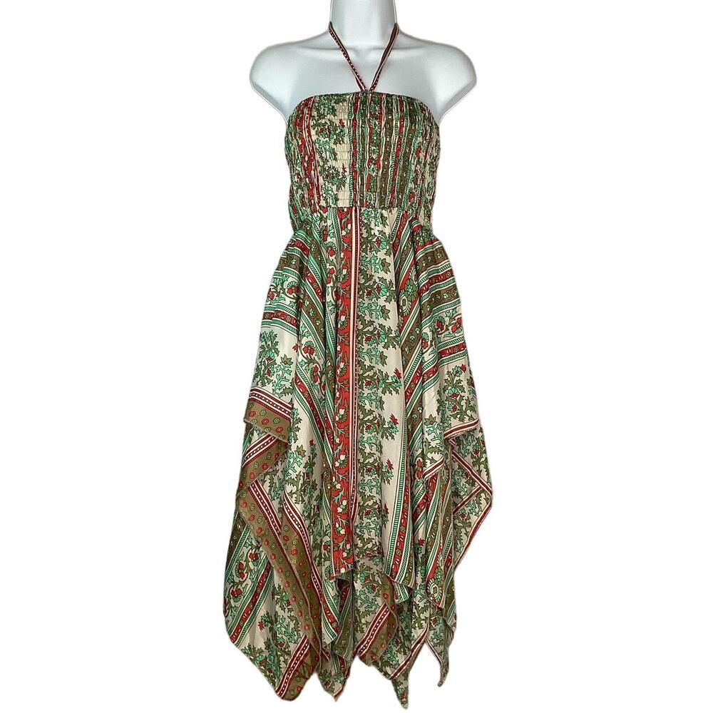 NWOT India Boutique Asymmetric Scarf‎ Print Dress One Size Halter Strapless